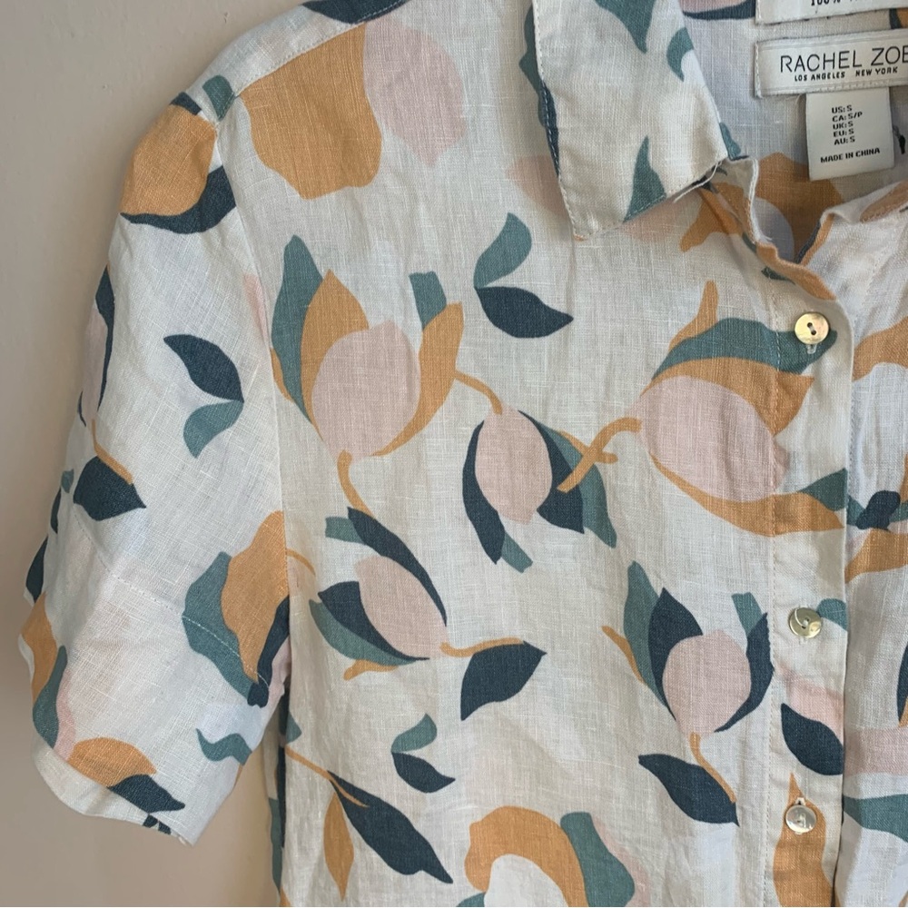 Rachel Zoe 100% Linen Floral Button Front Shirt Dress - Picture 2 of 10